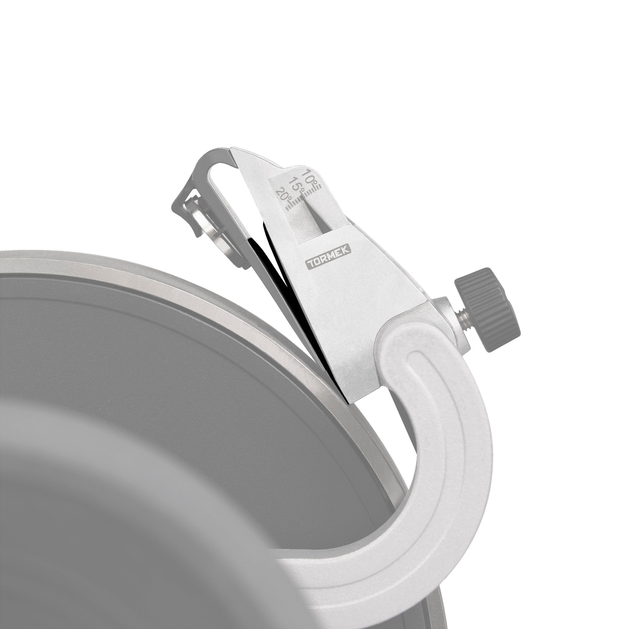 A sideview of the patented angle guide showing ho the knife protection pads are mounted.