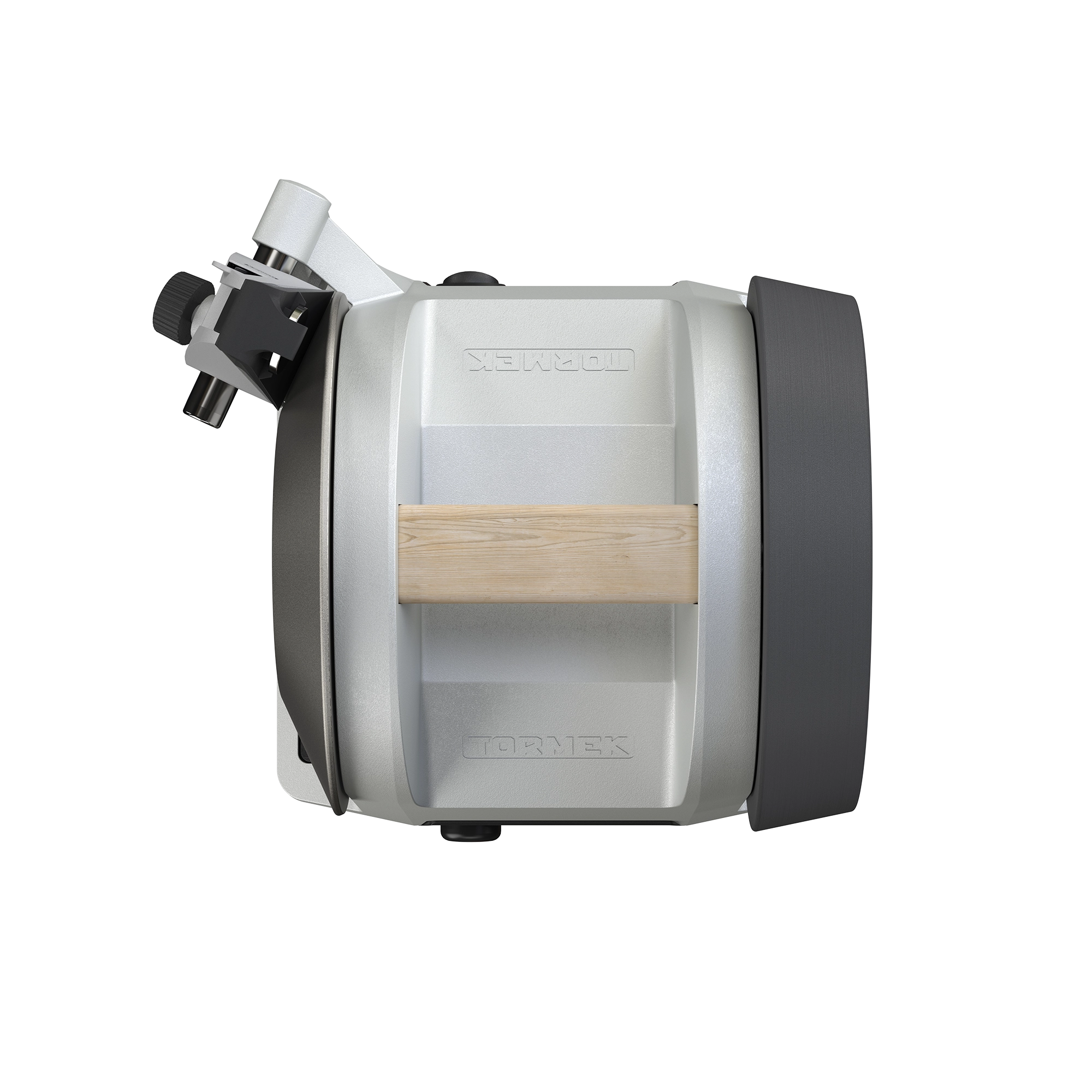 Top-view of the Tormek T-1 Zinc Gray showing the oak handle.