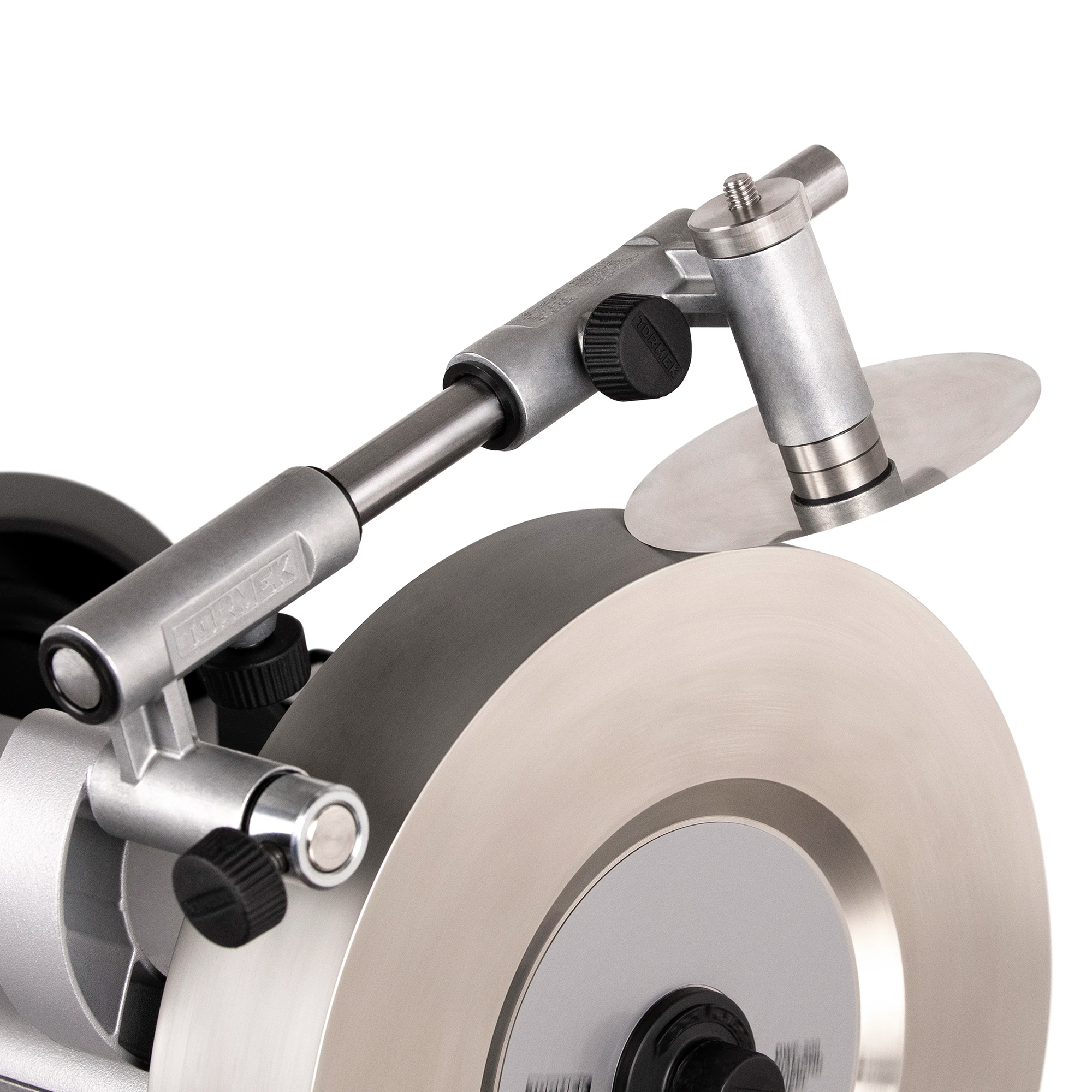 RBS-140 round blade sharpening attachment mounted on the Tormek T-2 PRO Kitchen Knife Sharpener