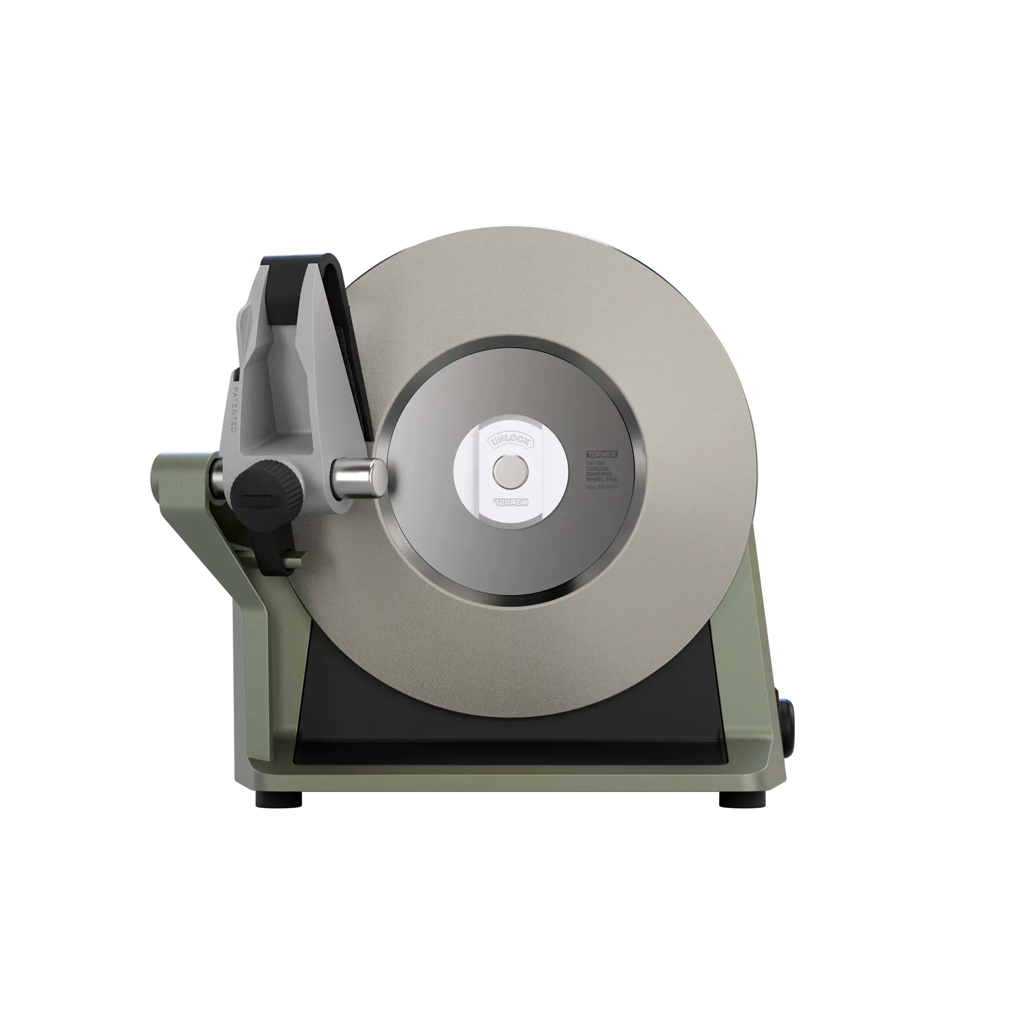 Tormek T-1 in Ash Green with diamond sharpening wheel in focus 