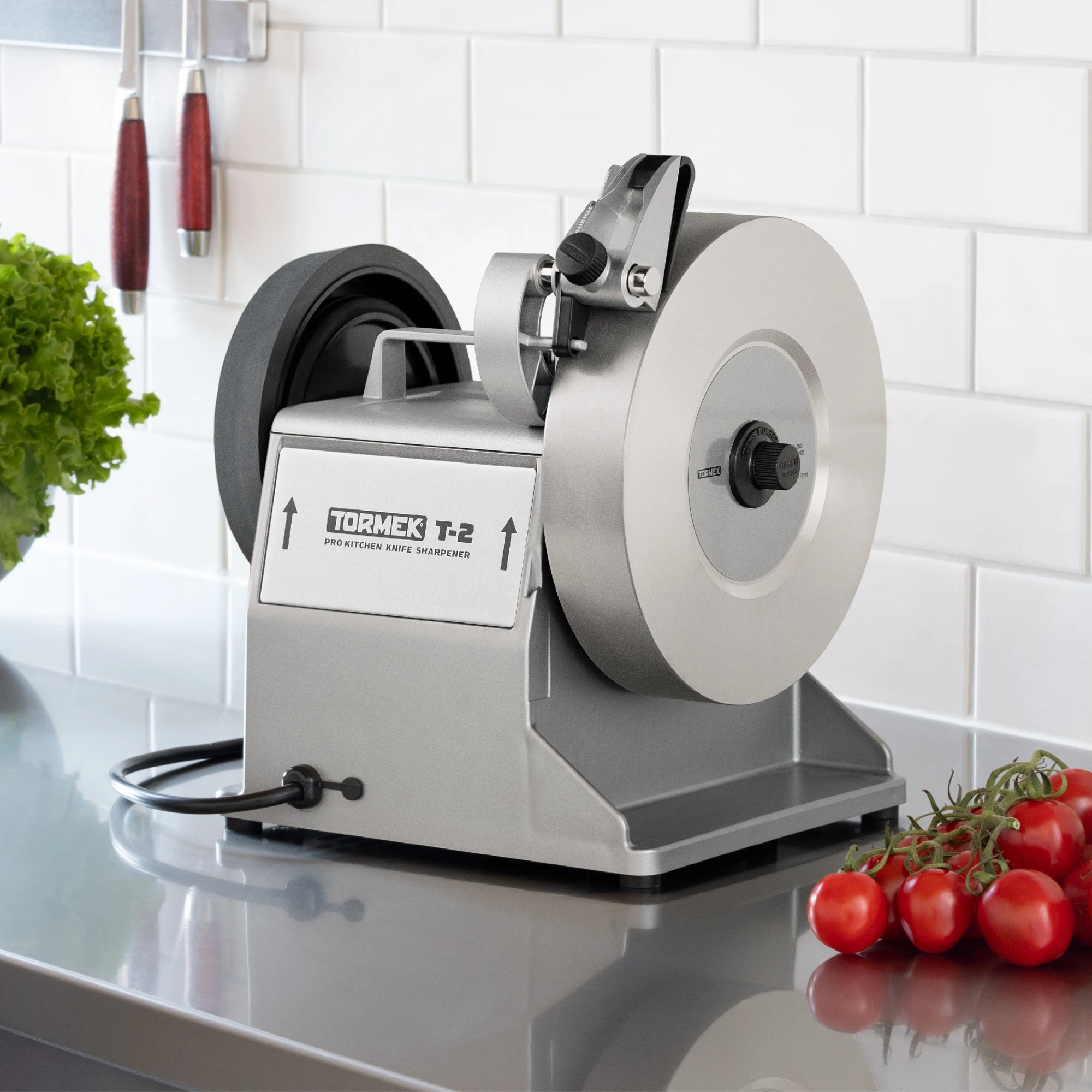 Tormek T-2 PRO Kitchen Knife Sharpener in a professional kitchen